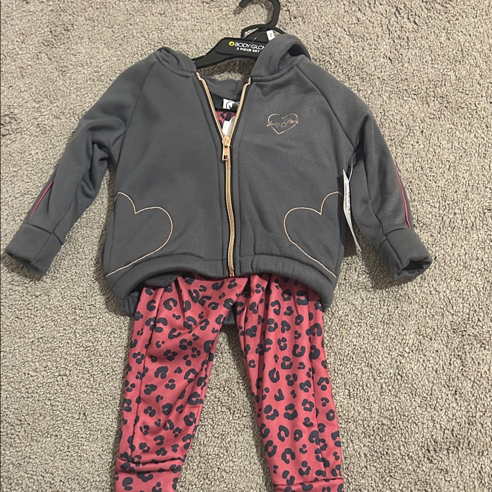 Body Glove Gray Hoodie and Pink Leopard Leggings Set